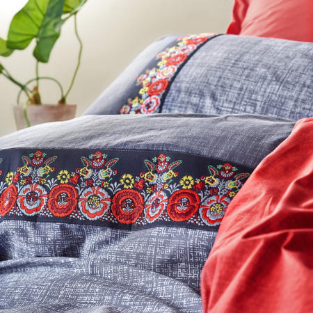 Lenjerie de pat ranforce, două persoane, bumbac 100%, Cotton Box, Folk Art - Dark Blue [1]