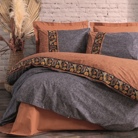 Lenjerie de pat ranforce, două persoane, bumbac 100%, Cotton Box, Tamaya - Tile Red [0]