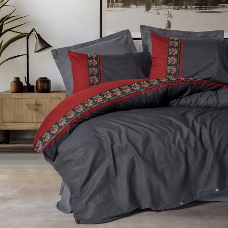 Lenjerii bumbac ranforce - XXL - Lenjerie de pat ranforce, două persoane, bumbac 100%, Cotton Box, Folkart - Lienzo - Anthracite