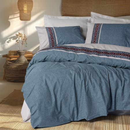 Lenjerii de pat cu broderie - Lenjerie de pat ranforce, două persoane, bumbac 100%, Cotton Box, Folkart - Polku - Grey