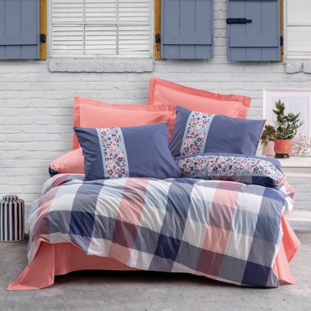 Lenjerie de pat ranforce, două persoane, bumbac 100%, Cotton Box, Cielo - Coral [0]