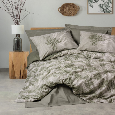 Lenjerii bumbac ranforce - XXL - Lenjerie de pat ranforce, două persoane, bumbac 100%, Cotton Box, Frond - Khaki