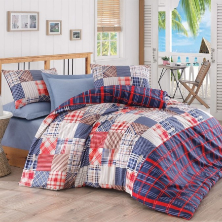 Lenjerii bumbac ranforce - XXL - Lenjerie de pat ranforce, două persoane, bumbac 100%, Cotton Box, Jose Blue