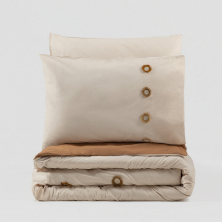 Lenjerie de pat ranforce, două persoane, bumbac 100%, Cotton Box, Nomi - Beige [2]