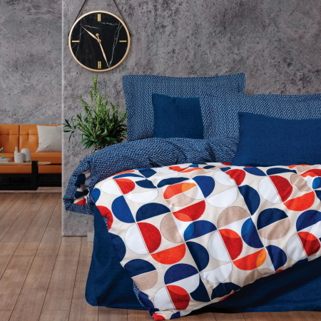 Lenjerie de pat ranforce, două persoane, bumbac 100%, Cotton Box, Ring - Blue [0]