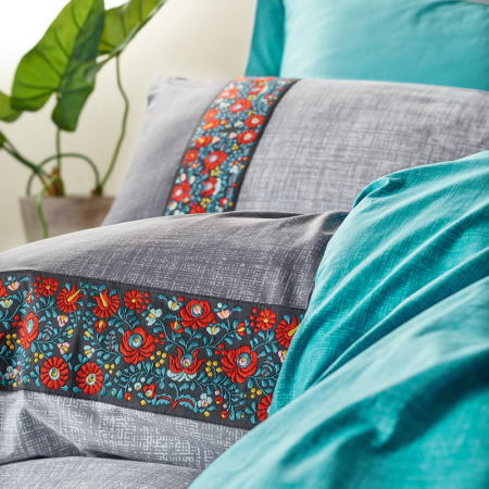 Lenjerie de pat ranforce, două persoane, bumbac 100%, Cotton Box, Folk Art - Grey [1]