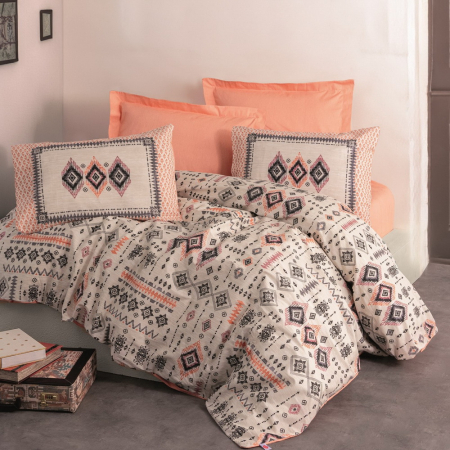 Lenjerie de pat ranforce, două persoane, bumbac 100%, Cotton Box, Kateri - Salmon [0]