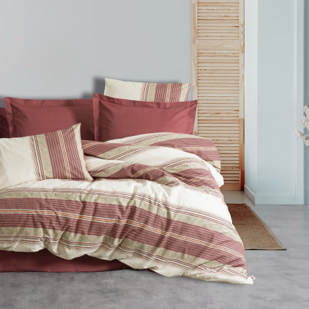 Lenjerie de pat ranforce, două persoane, bumbac 100%, Cotton Box, Kenway - Claret Red [0]