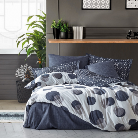 Lenjerie de pat ranforce, două persoane, bumbac 100%, Cotton Box, Orva - Indigo Blue [0]