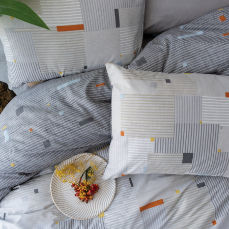 Lenjerie de pat ranforce, două persoane, bumbac 100%, Cotton Box, Row - Grey [1]