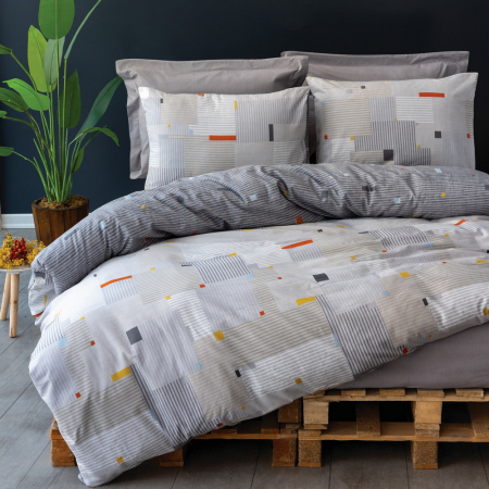 Lenjerie de pat ranforce, două persoane, bumbac 100%, Cotton Box, Row - Grey [0]