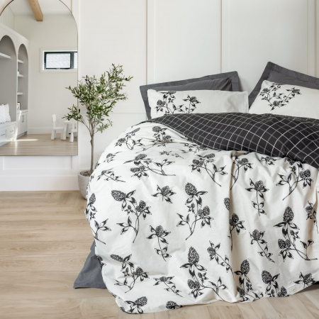 Lenjerii bumbac ranforce - XXL - Lenjerie de pat ranforce, două persoane, bumbac 100%, Cotton Box, Ohia - Anthracite