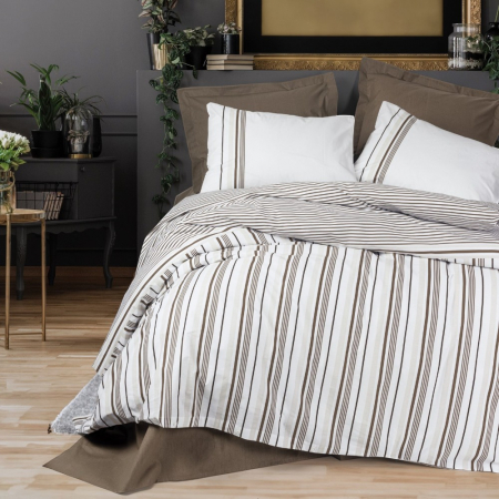 Lenjerii bumbac ranforce - XXL - Lenjerie de pat ranforce, două persoane, bumbac 100%, Cotton Box, Swell - Brown