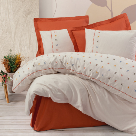 Lenjerii bumbac ranforce - XXL - Lenjerie de pat ranforce, două persoane, bumbac 100%, Cotton Box, Joli - Tile Red