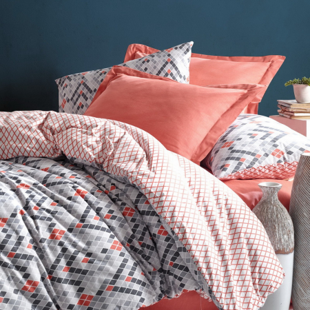 Lenjerie de pat ranforce, două persoane, bumbac 100%, Cotton Box, Tile - Cinnamon [1]