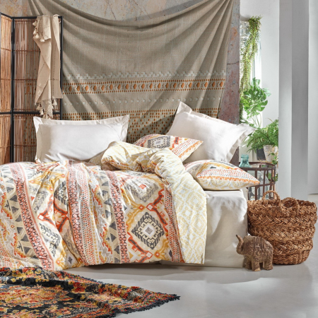 Lenjerie de pat ranforce, două persoane, bumbac 100%, Cotton Box, Jamila - Beige [0]