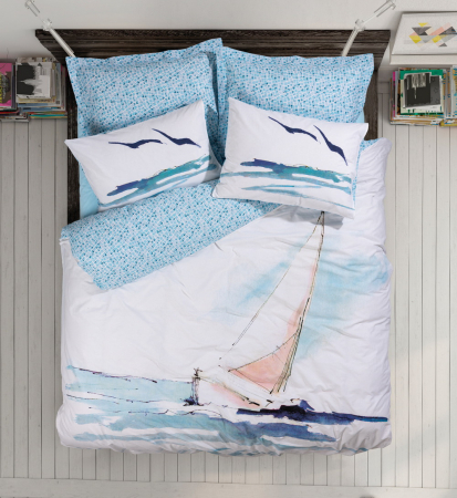 Lenjerii bumbac ranforce - XXL - Lenjerie de pat ranforce, două persoane, bumbac 100%, Cotton Box, Sail - Blue