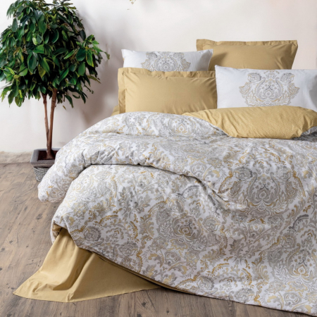 Lenjerii bumbac ranforce - XXL - Lenjerie de pat ranforce, două persoane, bumbac 100%, Cotton Box, Najva - Mustard