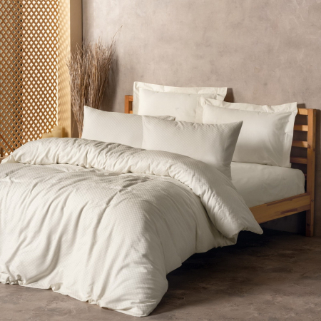 Lenjerii bumbac ranforce - XXL - Lenjerie de pat ranforce, două persoane, bumbac 100%, Cotton Box, Plaid - Crem