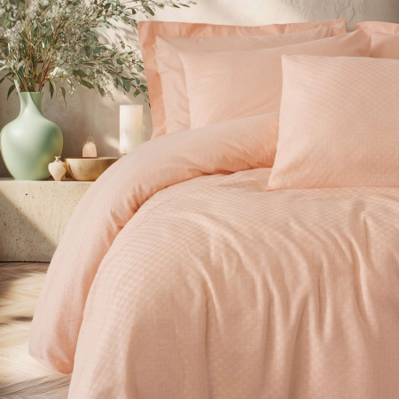 Lenjerii bumbac ranforce - XXL - Lenjerie de pat ranforce, două persoane, bumbac 100%, Cotton Box, Plaid - Salmon