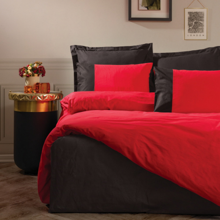 Lenjerie de pat ranforce, două persoane, bumbac 100%, Cotton Box, Plain - Red, Black [0]