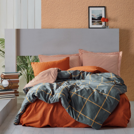 Lenjerii bumbac ranforce - XXL - Lenjerie de pat ranforce, două persoane, bumbac 100%, Cotton Box, Stark - Cinnamon