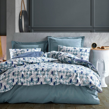 Lenjerie de pat ranforce, două persoane, bumbac 100%, Cotton Box, Tory - Blue [0]