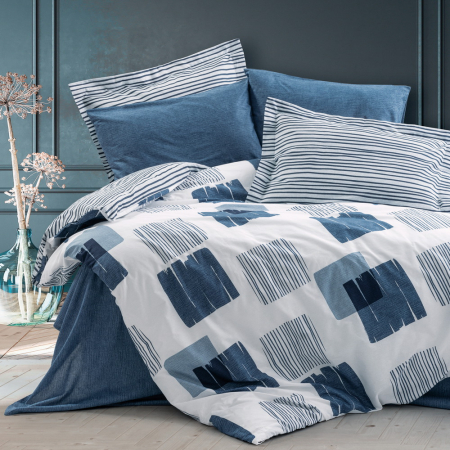 Lenjerie de pat ranforce, două persoane, bumbac 100%, Cotton Box, Solito - Indigo Blue [0]