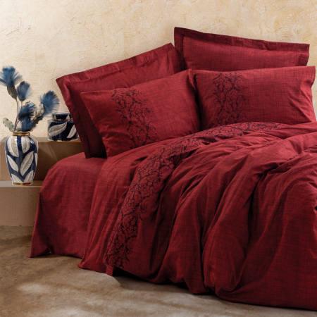 Lenjerie de pat ranforce, două persoane, bumbac 100%, Cotton Box, Sooty - Claret Red [0]