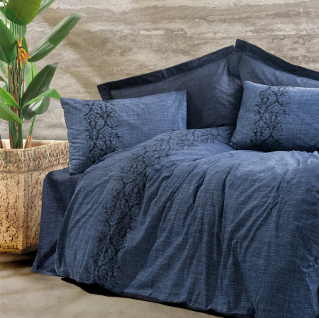 Lenjerie de pat ranforce, două persoane, bumbac 100%, Cotton Box, Sooty - Denim Blue [0]