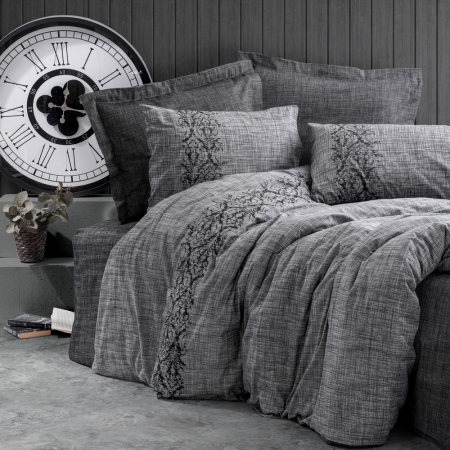 Lenjerie de pat ranforce, două persoane, bumbac 100%, Cotton Box, Sooty - Grey [0]