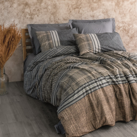 Lenjerii bumbac ranforce - XXL - Lenjerie de pat ranforce, două persoane, bumbac 100%, Cotton Box, Timbre - Anthracite