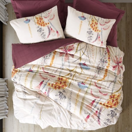 Lenjerii de pat - Lenjerie de pat ranforce, două persoane, bumbac 100%, Cotton Box, Flos - Claret Red