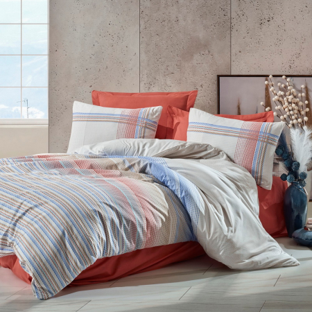 Lenjerie de pat ranforce, două persoane, bumbac 100%, Cotton Box, Frey - Coral [0]