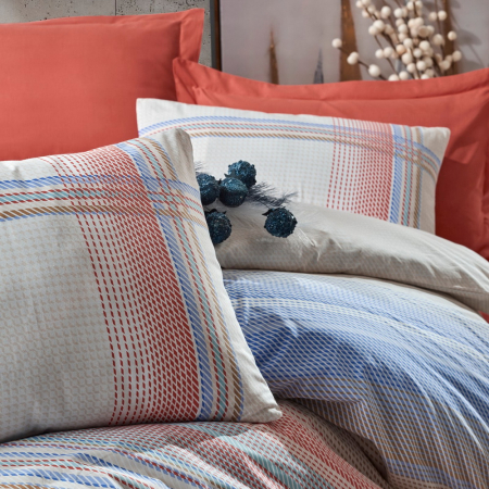 Lenjerie de pat ranforce, două persoane, bumbac 100%, Cotton Box, Frey - Coral [1]