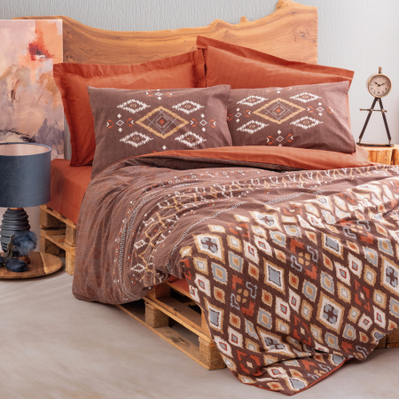 Lenjerie de pat ranforce, două persoane, bumbac 100%, Cotton Box, Belize - Brown [0]