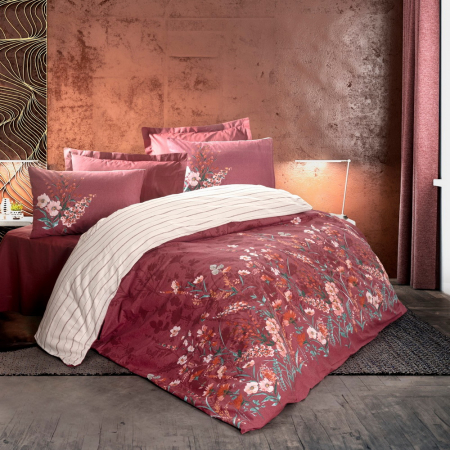 Lenjerii bumbac ranforce - XXL - Lenjerie de pat ranforce, două persoane, bumbac 100%, Cotton Box, Vina - Claret Red