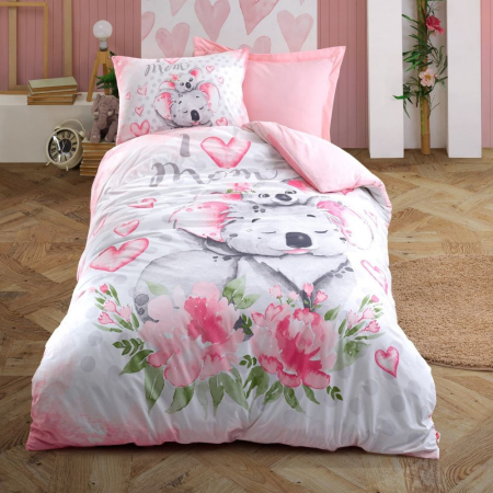 Lenjerii de pat Copii - Lenjerie de pat ranforce, o persoana, bumbac 100%, Cotton Box, Koala - Pink