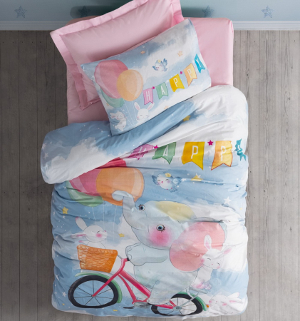 Lenjerii de pat Copii - Lenjerie de pat ranforce, o persoana, bumbac 100%, Cotton Box, Happy - Pink