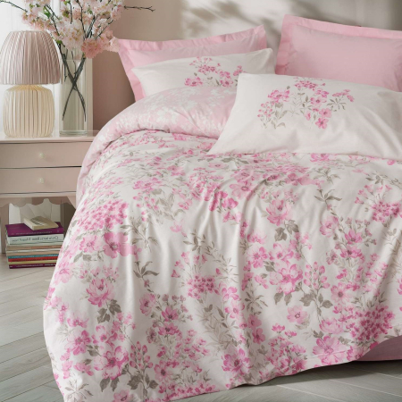 Lenjerii bumbac ranforce - o persoana - Lenjerie de pat ranforce, o persoana, bumbac 100%, Cotton Box, Floren - Pink