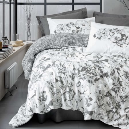 Lenjerii bumbac ranforce - o persoana - Lenjerie de pat ranforce, o persoana, bumbac 100%, Cotton Box, Florva - Anthracite