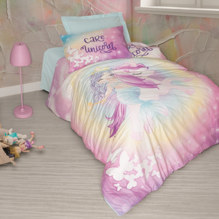 Lenjerii de pat Copii - Lenjerie de pat ranforce, o persoana, bumbac 100%, Cotton Box, Sirena - Mint