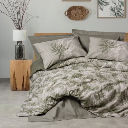 Lenjerii bumbac ranforce - o persoana - Lenjerie de pat ranforce, o persoana, bumbac 100%, Cotton Box, Frond - Khaki