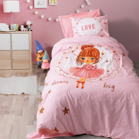 Lenjerii de pat Copii - Lenjerie de pat ranforce, o persoana, bumbac 100%, Cotton Box, Jerry - Pink