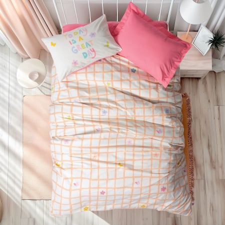 Lenjerii de pat Copii - Lenjerie de pat ranforce, o persoana, bumbac 100%, Cotton Box, Jours - Pink