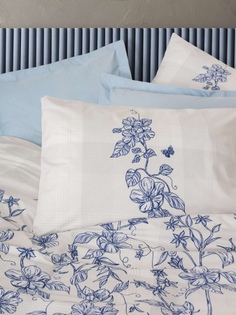 Lenjerie de pat ranforce, o persoana, bumbac 100%, Cotton Box, Linora - Blue [1]