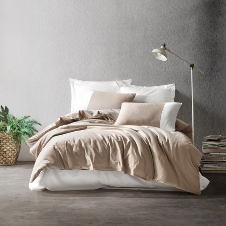 Lenjerii bumbac ranforce - o persoana - Lenjerie de pat ranforce, o persoana, bumbac 100%, Cotton Box, Plain - Mink, Cream