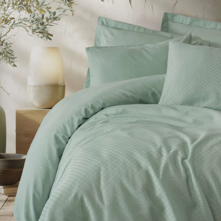 Lenjerii bumbac ranforce - o persoana - Lenjerie de pat ranforce, o persoana, bumbac 100%, Cotton Box, Plaid - Sage