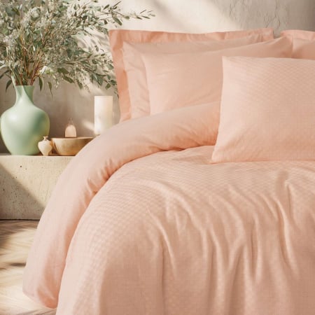 Lenjerii bumbac ranforce - o persoana - Lenjerie de pat ranforce, o persoana, bumbac 100%, Cotton Box, Plaid - Salmon