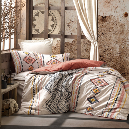 Lenjerii bumbac ranforce - o persoana - Lenjerie de pat ranforce, o persoana, bumbac 100%, Cotton Box, Felix - Tile Red